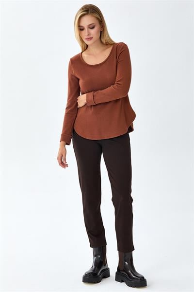 Yuvarlak Yaka Eteği Oval Triko Bluz 256-1707