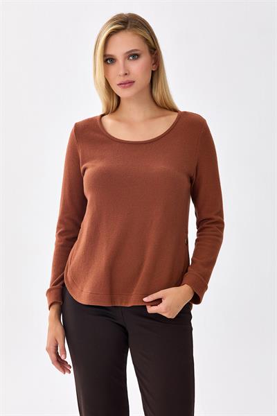 Yuvarlak Yaka Eteği Oval Triko Bluz 256-1707