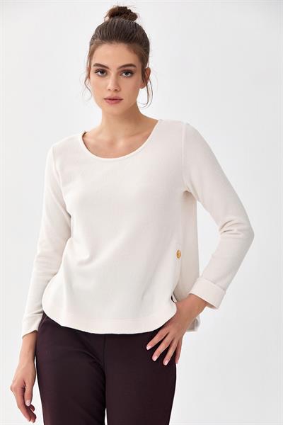 Yuvarlak Yaka Eteği Oval Triko Bluz 256-1707