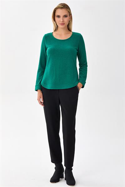 Yuvarlak Yaka Eteği Oval Triko Bluz 256-1707