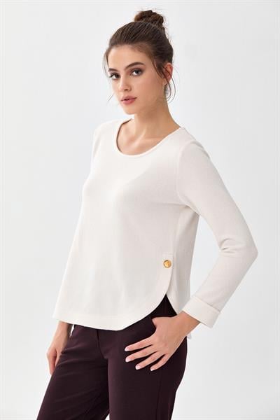 Yuvarlak Yaka Eteği Oval Triko Bluz 256-1707