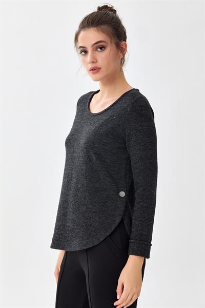 Yuvarlak Yaka Eteği Oval Triko Bluz 256-1707