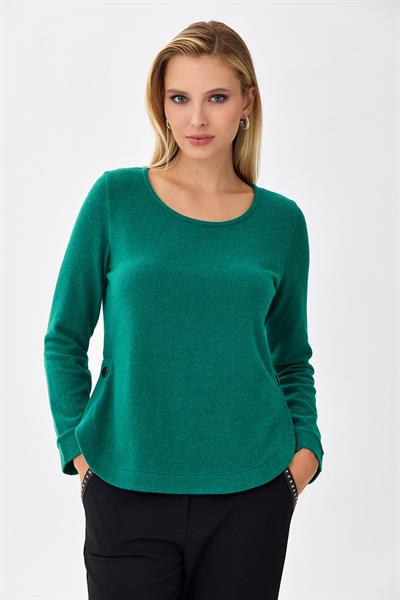 Yuvarlak Yaka Eteği Oval Triko Bluz 256-1707