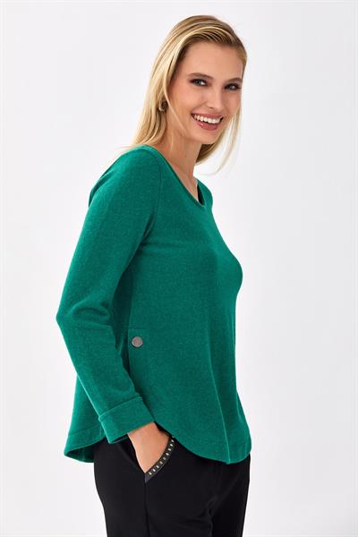 Yuvarlak Yaka Eteği Oval Triko Bluz 256-1707