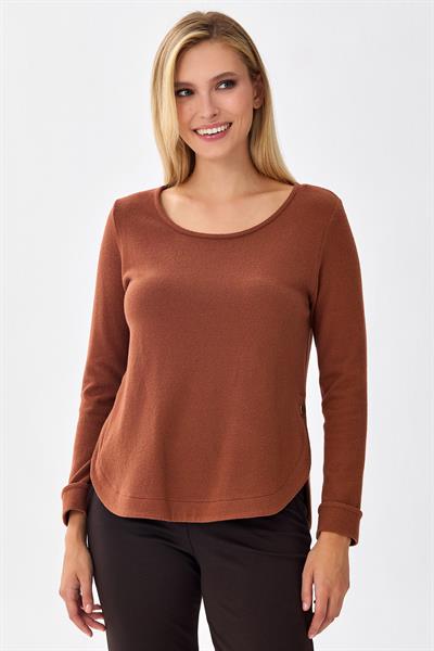 Yuvarlak Yaka Eteği Oval Triko Bluz 256-1707