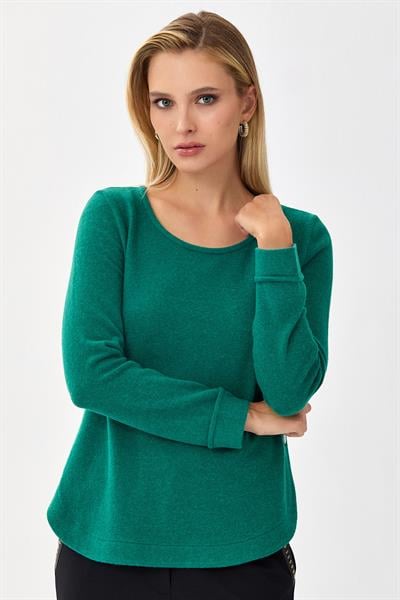Yuvarlak Yaka Eteği Oval Triko Bluz 256-1707