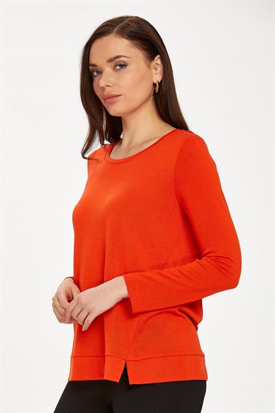 Yuvarlak Yaka Etek Ucu Yırtmaçlı Bluz 234-1006