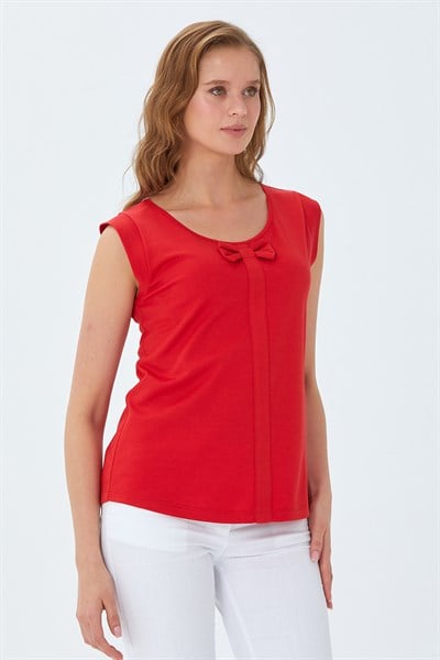 Yuvarlak Yaka Fiyonk Detaylı Bluz 026-1027