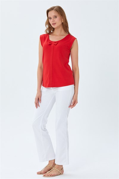 Yuvarlak Yaka Fiyonk Detaylı Bluz 026-1027