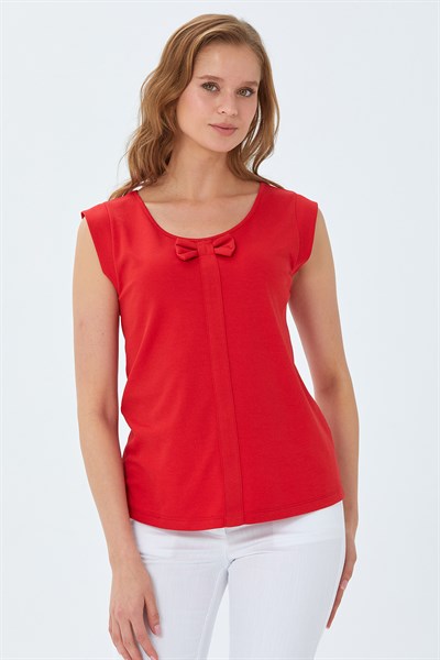 Yuvarlak Yaka Fiyonk Detaylı Bluz 026-1027