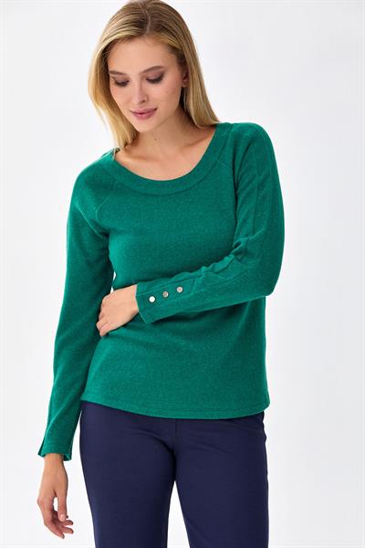 Yuvarlak Yaka Kolları Çıtçıtlı Triko Bluz 256-1705