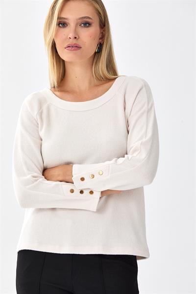 Yuvarlak Yaka Kolları Çıtçıtlı Triko Bluz 256-1705