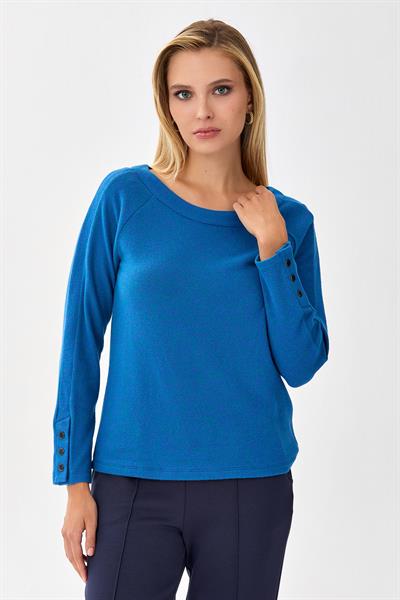 Yuvarlak Yaka Kolları Çıtçıtlı Triko Bluz 256-1705