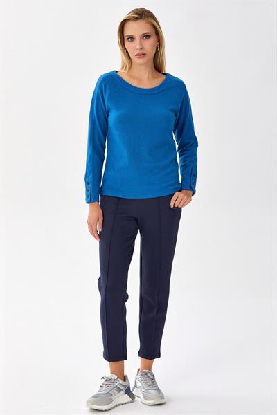 Yuvarlak Yaka Kolları Çıtçıtlı Triko Bluz 256-1705