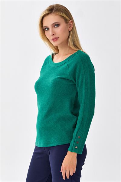 Yuvarlak Yaka Kolları Çıtçıtlı Triko Bluz 256-1705