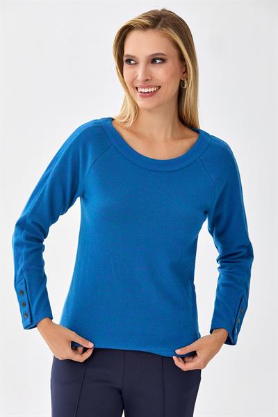 Yuvarlak Yaka Kolları Çıtçıtlı Triko Bluz 256-1705