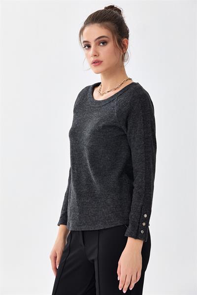 Yuvarlak Yaka Kolları Çıtçıtlı Triko Bluz 256-1705