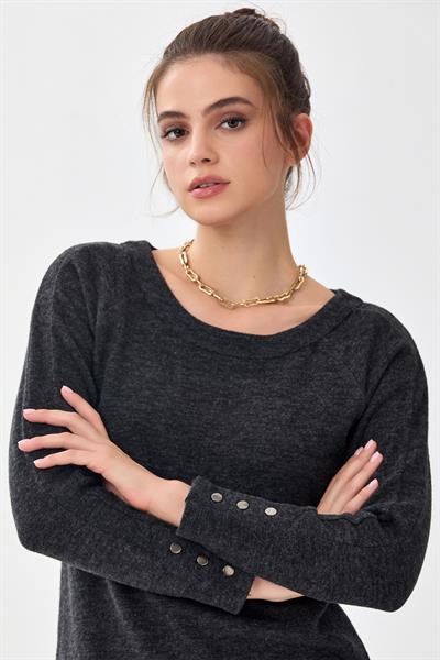 Yuvarlak Yaka Kolları Çıtçıtlı Triko Bluz 256-1705