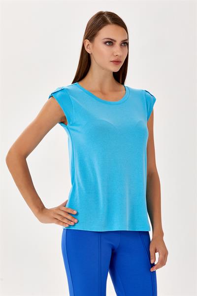 Yuvarlak Yaka Kolları Metal Aksesuarlı  Bluz 024-1034
