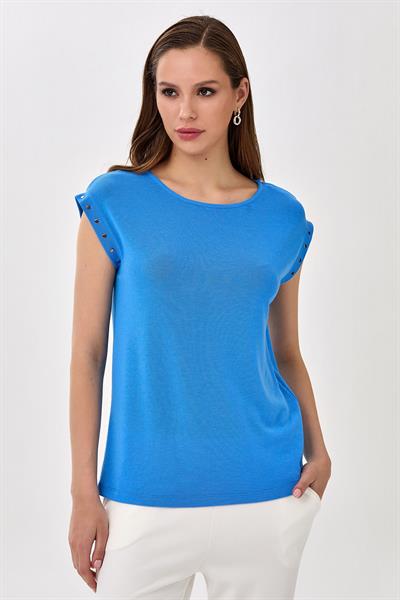 Yuvarlak Yaka Kolu Metal Aksesuarlı Bluz 025-1004