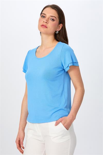 Yuvarlak Yaka Kolu Volanlı Bluz 026-1010