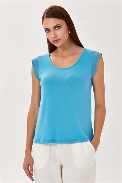 Yuvarlak Yaka Kolu Zincir Detaylı Bluz 024-1060