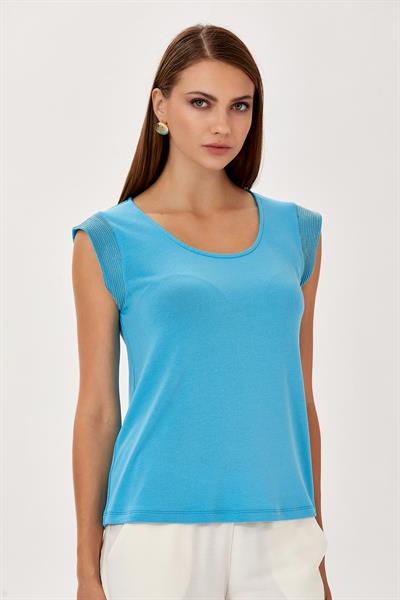 Yuvarlak Yaka Kolu Zincir Detaylı Bluz 024-1060