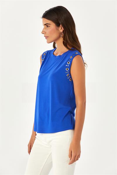 Yuvarlak Yaka Kuşgözü Detaylı Bluz 024-1032