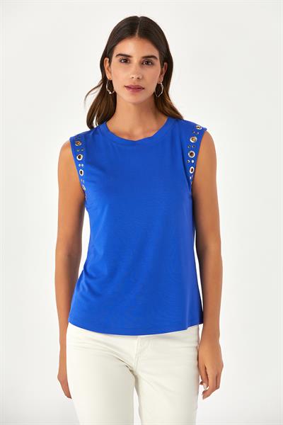 Yuvarlak Yaka Kuşgözü Detaylı Bluz 024-1032