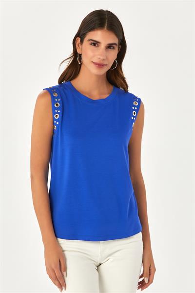 Yuvarlak Yaka Kuşgözü Detaylı Bluz 024-1032