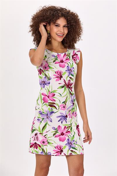 Yuvarlak Yaka Mini Kol Desenli Elbise 025-4026