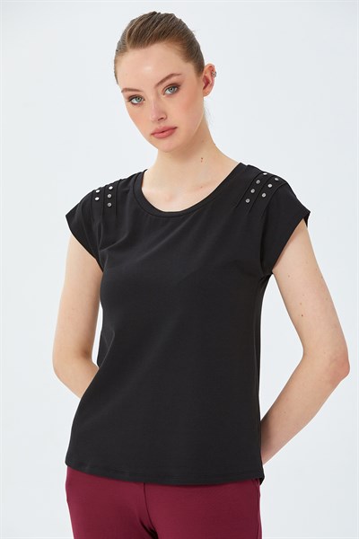 Omuzu Rivet Detaylı Bisiklet Yaka Bluz 026-1044
