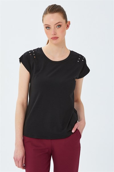Omuzu Rivet Detaylı Bisiklet Yaka Bluz 026-1044