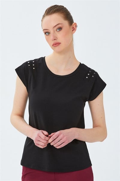 Omuzu Rivet Detaylı Bisiklet Yaka Bluz 026-1044