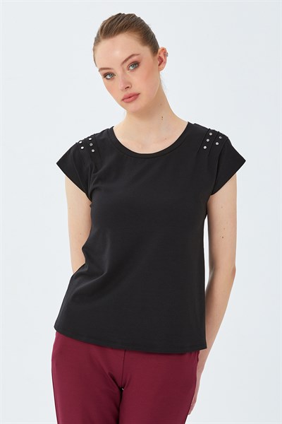 Omuzu Rivet Detaylı Bisiklet Yaka Bluz 026-1044
