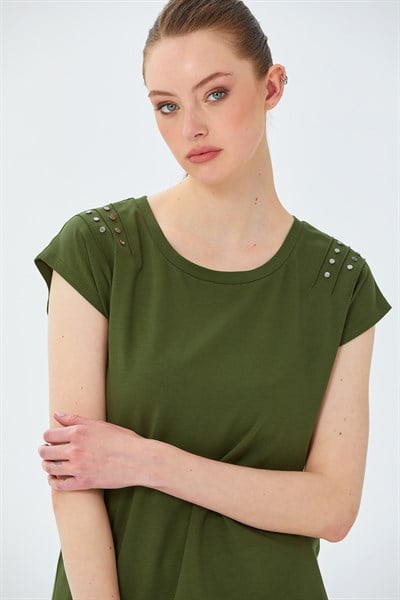 Omuzu Rivet Detaylı Bisiklet Yaka Bluz 026-1044