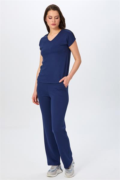 V Yaka Omuzu Şerit Detaylı S-Shirt 026-2104