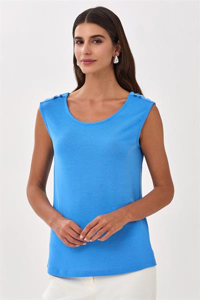 Yuvarlak Yaka Omuzu Toka Detaylı Bluz 025-1006