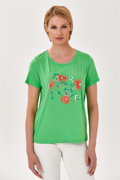 Yuvarlak Yaka Önü Baskılı Kısa Kol Bluz 024-1007