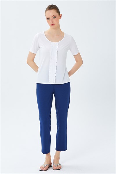 Yuvarlak Yaka Önü Fırfır Detaylı Bluz 026-1031