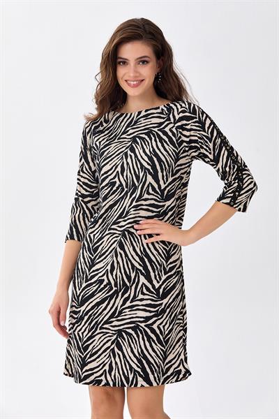 Yuvarlak Yaka Şerit Detaylı Elbise 256-2501