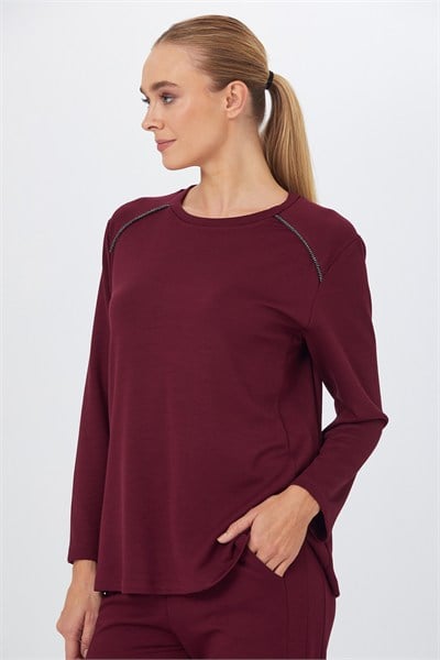 Yuvarlak Yaka Şerit Detaylı S-Shirt 267-2100