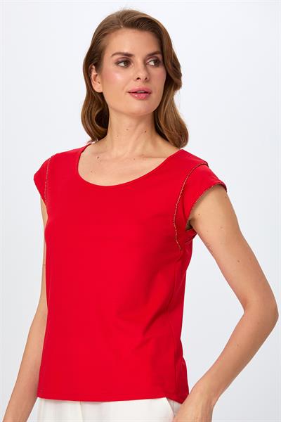 Yuvarlak Yaka Sim Şerit Detaylı Bluz 026-1020