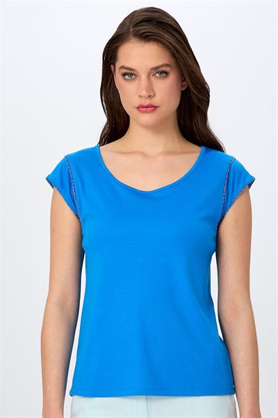 Yuvarlak Yaka Sim Şerit Detaylı Bluz 026-1020