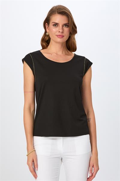 Yuvarlak Yaka Sim Şerit Detaylı Bluz 026-1020