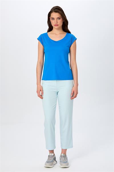 Yuvarlak Yaka Sim Şerit Detaylı Bluz 026-1020