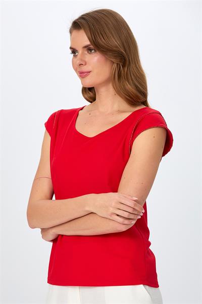 Yuvarlak Yaka Sim Şerit Detaylı Bluz 026-1020