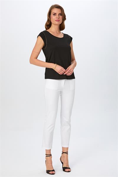 Yuvarlak Yaka Sim Şerit Detaylı Bluz 026-1020