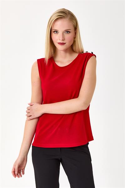 Yuvarlak Yaka Tek Omzu Düğme Detaylı Bluz 245-1006