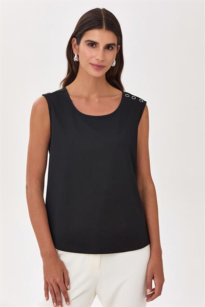 Yuvarlak Yaka Omuzu Çıtçıt Detaylı Bluz 025-1040